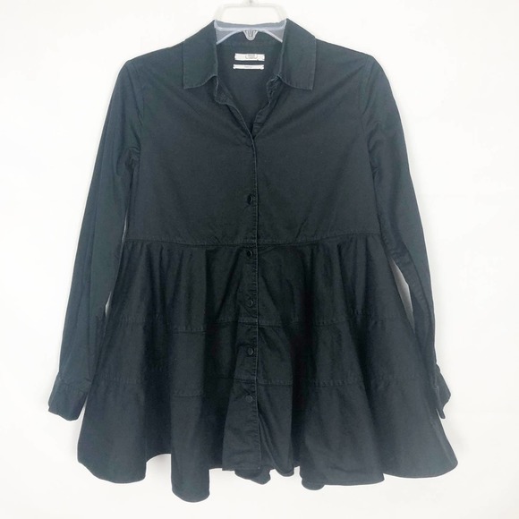 CO Tops - CO 100% Cotton Women's Tiered Button Down Black Shirt Long Sleeves Size Small